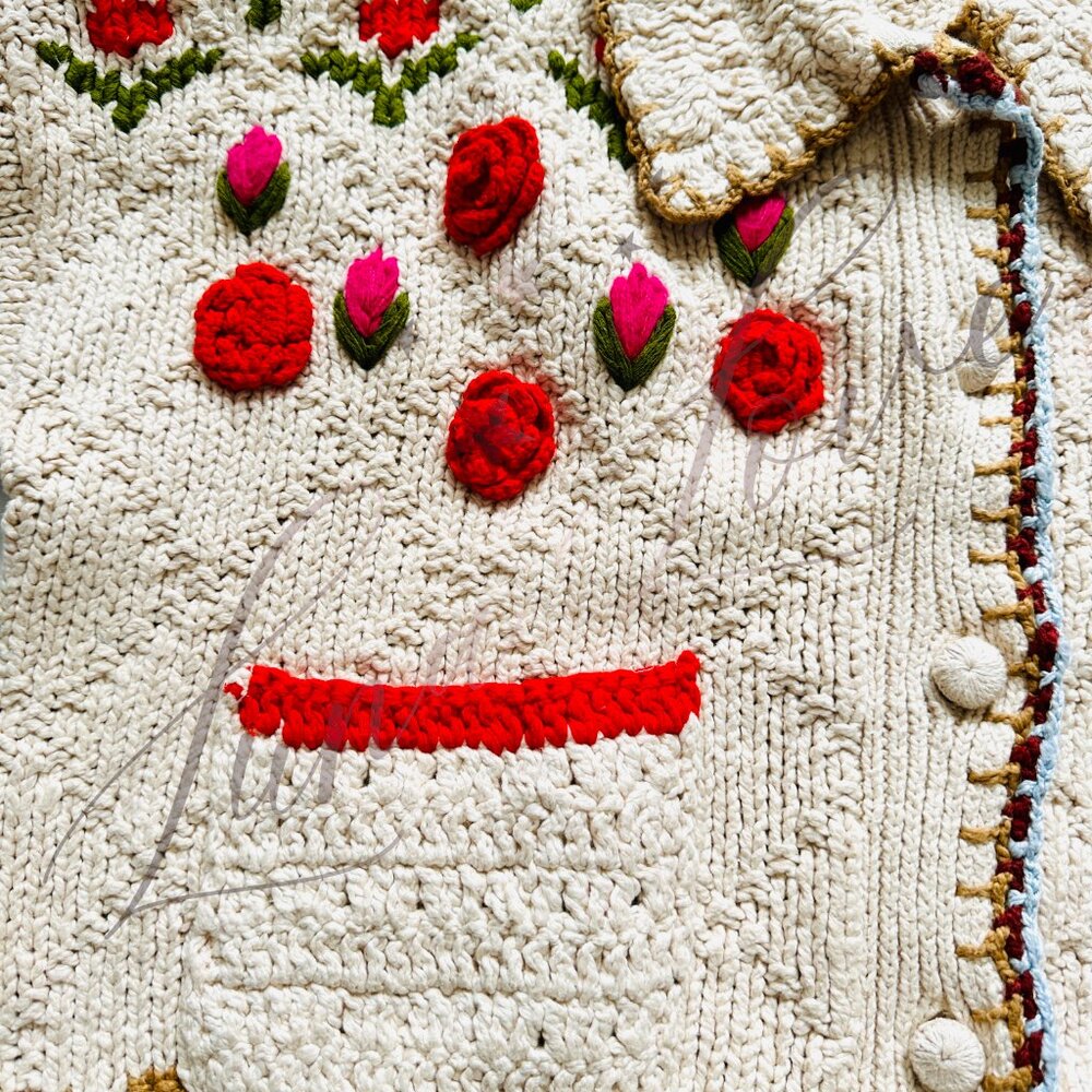 FREE PEOPLE Rosebud Cardigan Knit Embroidered Sweater (size S) NWOT - Picture 6 of 14